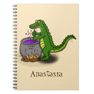 Grappige groene alligator kooktruc cartoon notitieboek