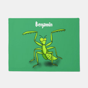 Grappige groene bidsprinkhaan cartoonillustratie deurmat