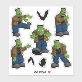 Grappige Groene Frankenstein Monster Cartoon & Vle Sticker