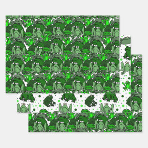 Grappige groene kikker cartoon cadeauverpakkingsse inpakpapier vel