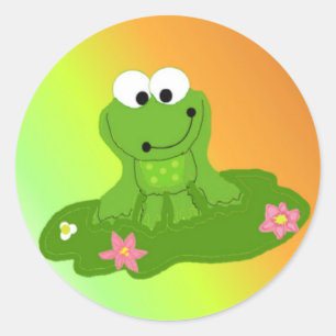 Grappige groene kikker op een waterlelieblad ronde sticker