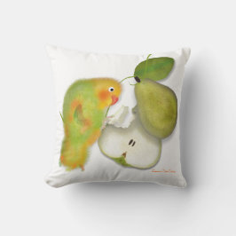 Grappige groene liefdesvogel, papegaai met peer. kussen