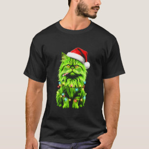 Grappige groene Perzische kat kerstverlichting ker T-shirt