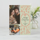 Grappige groene rode hand getekend pictogrammen 2  feestdagenkaart (Staand voorkant)