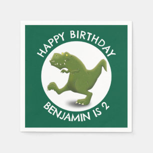 Grappige groene t rex dinosaurus cartoon gepersona servet
