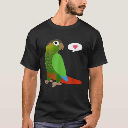 Grappige Groene Wang Conure Met Hart Shirt Papegaa (Voorkant)