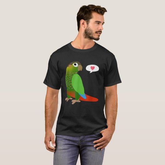 Grappige Groene Wang Conure Met Hart Shirt Papegaa (Voorkant volledig)