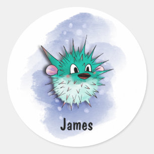 Grappige groene wereldbol vis waterverf stijl ronde sticker