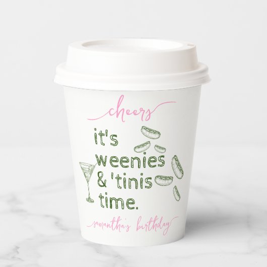 Grappige Groene Worstjes & Tinis Martini Verjaarda Papieren Bekers (Voorkant)