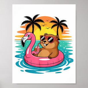 Grappige Grondhaas Hawaiaanse Flamingo Drijvend St Poster