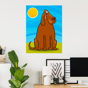 Grappige grote bruine hond die in de zon zit poster