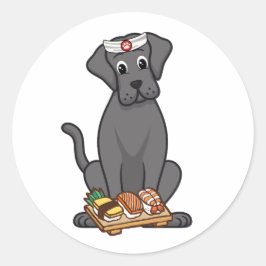 Grappige grote hond is een sushi chef ronde sticker