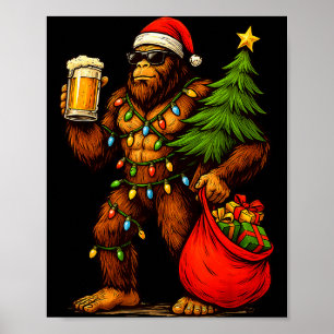 Grappige Grote Voet Kerstman Hoed Drank Kerstboom  Poster
