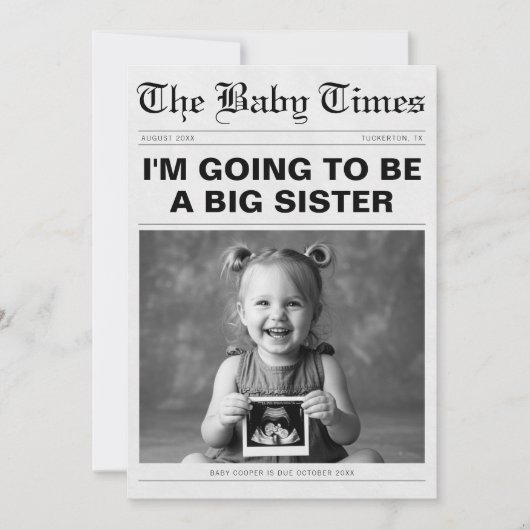 Grappige grote zus krant zwangerschap aankondiging (Voorkant)