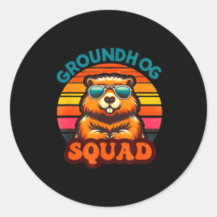 Grappige Groundhog-bende Fijne Groundhog-dag 2025 Ronde Sticker