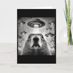 Grappige Groundhog Selfie Met Alien Ufos Groundhog Kaart