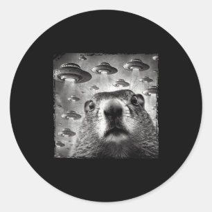 Grappige Groundhog Selfie Met Alien Ufos Groundhog Ronde Sticker