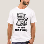 Grappige Grumpy Cat Coffee Zwart-witte Cartoon T-shirt (Voorkant)