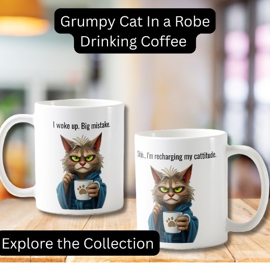 Grappige Grumpy Cat in een Robe en Koffie Cat Koffiemok