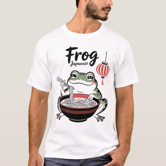 Grappige Grumpy Frog Eet Ramen En Scroll Telefoon T-shirt (Voorkant)