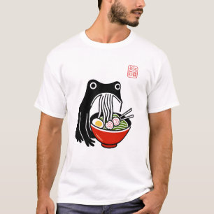 Grappige Grumpy Frog Ramen Sumi-e Kawaii Inktschil T-shirt