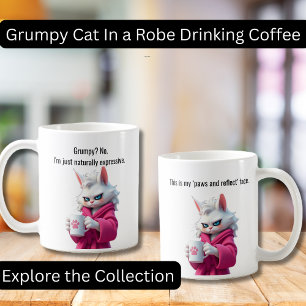 Grappige Grumpy kat in een Robe en Koffie Witte ka Koffiemok