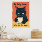 Grappige Grumpy Kat Koffie Kunst Poster (Keuken)