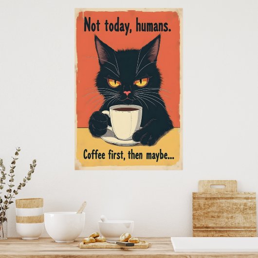 Grappige Grumpy Kat Koffie Kunst Poster (Keuken)