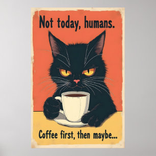 Grappige Grumpy Kat Koffie Kunst Poster