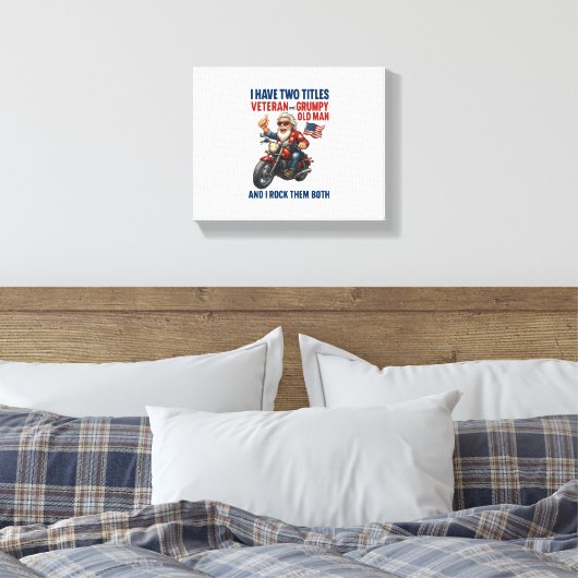 Grappige Grumpy Old Man Veteran Motorcycle Canvas Afdruk (Insitu (Slaapkamer))
