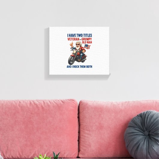 Grappige Grumpy Old Man Veteran Motorcycle Canvas Afdruk (Insitu (Woonkamer))