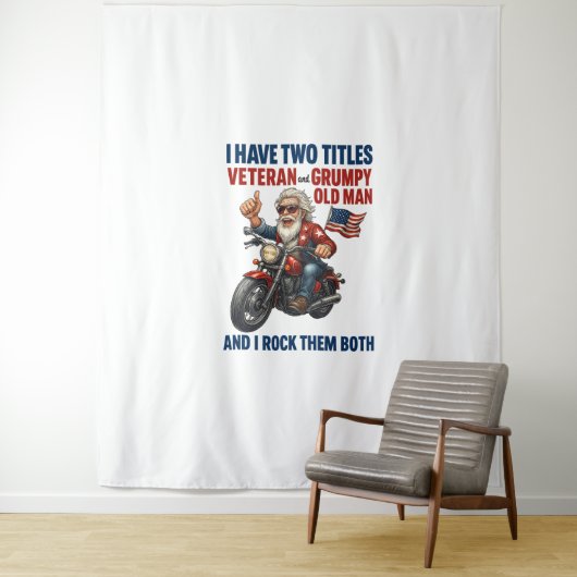 Grappige Grumpy Old Man Veteran Motorcycle Wandkleed (In situ)
