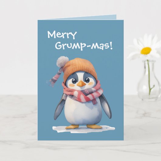 Grappige Grumpy Penguin Grinch Kerstvakantie Kaart (Kleine Plant)