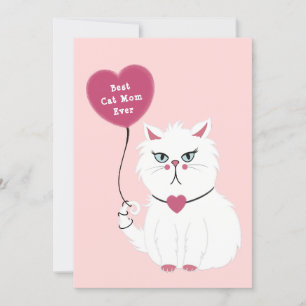 Grappige Grumpy White Cat Moederdag Platte Kaart