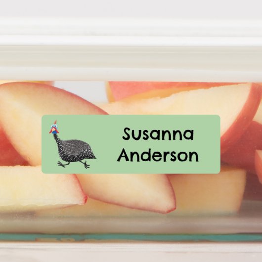 Grappige Guineafowl vogel cartoon gepersonaliseerd Labels (Aangebracht)