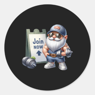 Grappige Gym Gnome Graphic Met Dumbbells Voor Mann Ronde Sticker