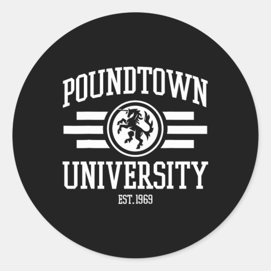 Grappige Gym Humor Pound Town University Gym and L Ronde Sticker (Voorkant)