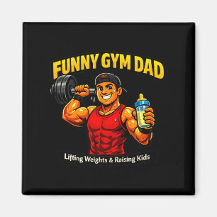 Grappige gym papa die gewichten tilt en kinderen o magneet