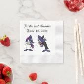 Grappige haai bruid en bruidegom bruiloft kunst servet (Insitu)