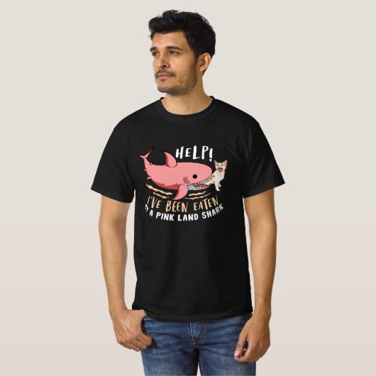 Grappige haai en kat gecombineerd t-shirt (Voorkant volledig)