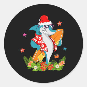 Grappige Haai Hawaiaanse Zomer Surfen Haai Kerstmi Ronde Sticker