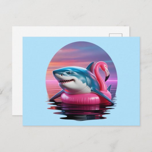 Grappige haai in Flamingo Pool Float Vaporwave Feestdagenkaart (Voorkant / Achterkant)