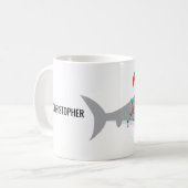 Grappige haai kerst met naam koffiemok (Voorkant links)