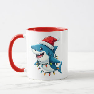 Grappige haai met kersthoed van kerstman mok