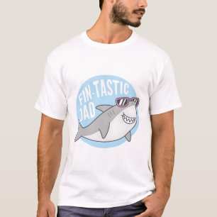 Grappige Haai Met Zonnebril Fin-tastische Papa Gra T-shirt