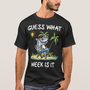 Grappige haai party strand raden welke week is het t-shirt