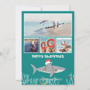 Grappige haaienfoto Kerstmis plat kerstkaart