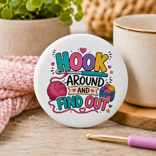 Grappige Haak Rond en Ontdek Haakwerk  Ronde Button 5,7 Cm