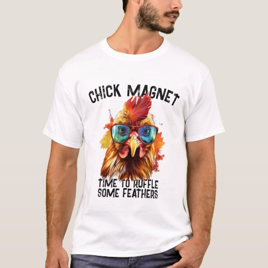 Grappige haan chick magneet ruffle sommige veren t-shirt (Voorkant)