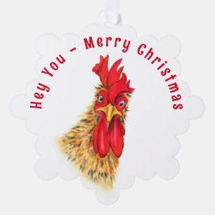 Grappige Haan Kerst Ornament Kaart Custom Text